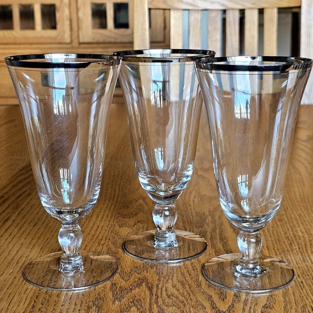 3 Glastonbury Lotus Romance Ice Tea Glasses 7" platinum lined rim vntage 1955 - Picture 4 of 10